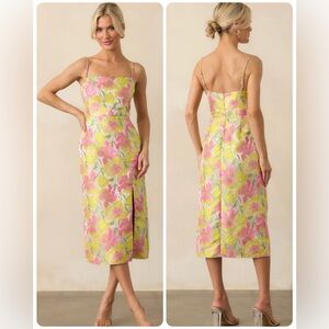 Floral Midi Dress in Pink and Yellow